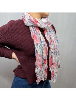 Écharpe Aux Motifs Printaniers Blanche Et Rose Fleuris