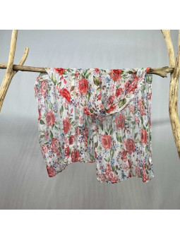 Écharpe Aux Motifs Printaniers Rouge Et Verte Fleuris