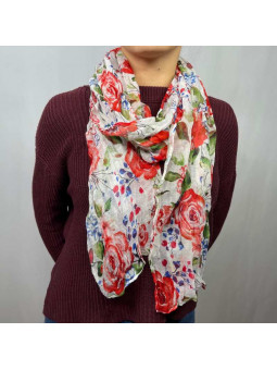 Écharpe Aux Motifs Printaniers Rouge Et Verte Fleuris