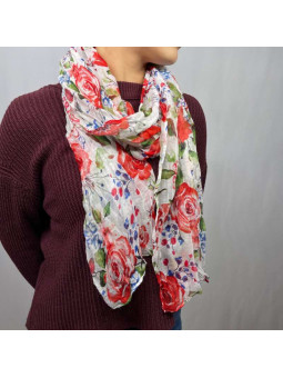 Écharpe Aux Motifs Printaniers Rouge Et Verte Fleuris