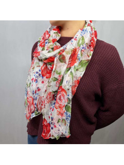 Écharpe Aux Motifs Printaniers Rouge Et Verte Fleuris