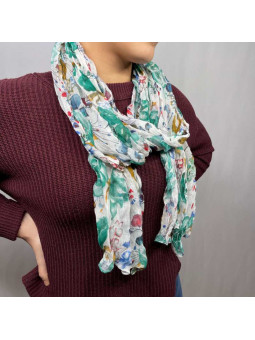 Écharpe Aux Motifs Printaniers Blanche Et Verte Fleuris