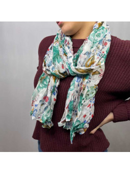 Écharpe Aux Motifs Printaniers Blanche Et Verte Fleuris