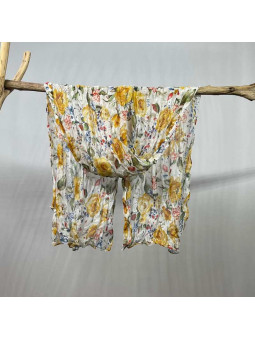 Écharpe Aux Motifs Printaniers Blanche Et Jaune Fleuris