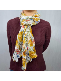 Écharpe Aux Motifs Printaniers Blanche Et Jaune Fleuris