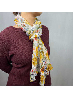 Écharpe Aux Motifs Printaniers Blanche Et Jaune Fleuris