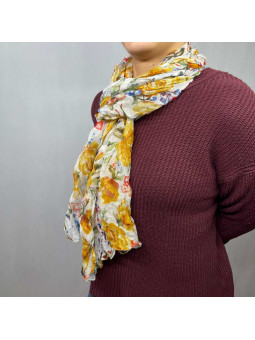 Écharpe Aux Motifs Printaniers Blanche Et Jaune Fleuris