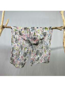 Écharpe Aux Motifs Printaniers Grise Et Verte Fleuris