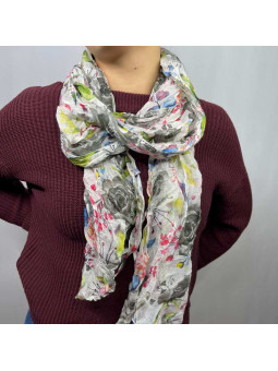 Écharpe Aux Motifs Printaniers Grise Et Verte Fleuris