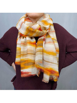 Écharpe 180 cm Jaune Rayé Avec Des Touches D'Orange Premium