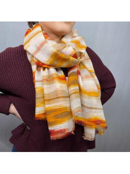 Écharpe 180 cm Jaune Rayé Avec Des Touches D'Orange Premium