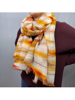 Écharpe 180 cm Jaune Rayé Avec Des Touches D'Orange Premium