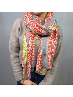 Écharpe De 180 cm Tachetée De Rouge, Jaune Et Grise Premium