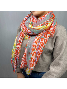 Écharpe De 180 cm Tachetée De Rouge, Jaune Et Grise Premium