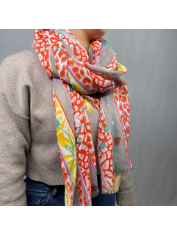 Écharpe De 180 cm Tachetée De Rouge, Jaune Et Grise Premium