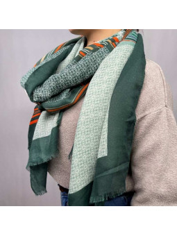 Écharpe 180 cm Aux Rectangles De Couleurs Vertes Et Orange Premium