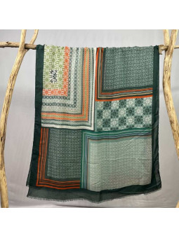 Écharpe 180 cm Aux Rectangles De Couleurs Vertes Et Orange Premium