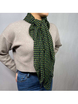 Fine Écharpe Verte Aux Petits Points Blanc Premium