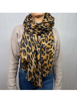 Écharpe 180 cm Aux Motifs Léopard De Couleur Cachou Premium