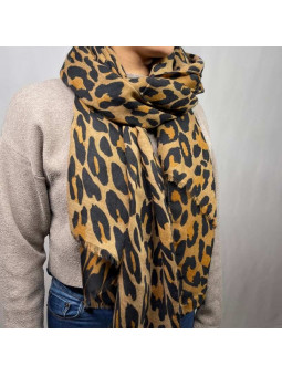 Écharpe 180 cm Aux Motifs Léopard De Couleur Cachou Premium