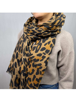 Écharpe 180 cm Aux Motifs Léopard De Couleur Cachou Premium