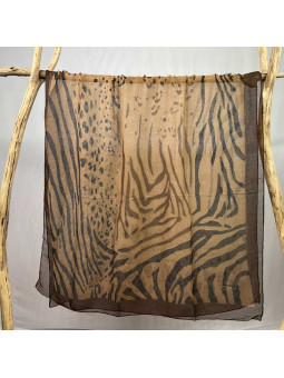 Écharpe 180 cm Aux Motifs Zébrés Et Léopards De Couleur Cachou Premium