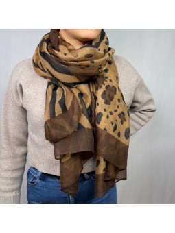 Écharpe 180 cm Aux Motifs Zébrés Et Léopards De Couleur Cachou Premium