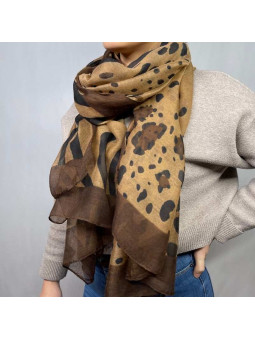 Écharpe 180 cm Aux Motifs Zébrés Et Léopards De Couleur Cachou Premium