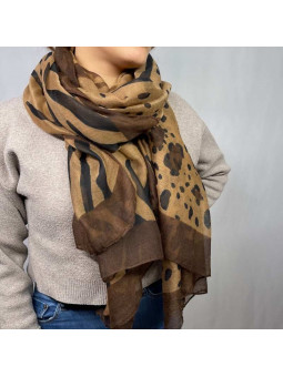 Écharpe 180 cm Aux Motifs Zébrés Et Léopards De Couleur Cachou Premium