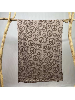 Écharpe 180 cm En Coton Aux Motifs "Peace&Love" Chocolat Premium