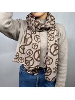 Écharpe 180 cm En Coton Aux Motifs "Peace&Love" Chocolat Premium