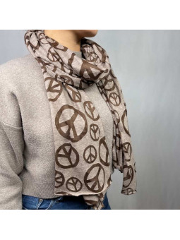 Écharpe 180 cm En Coton Aux Motifs "Peace&Love" Chocolat Premium