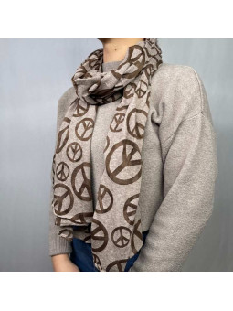 Écharpe 180 cm En Coton Aux Motifs "Peace&Love" Chocolat Premium