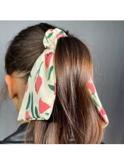 Foulard Chouchou Pour Cheveux Aux Motifs De Tulipes Rose