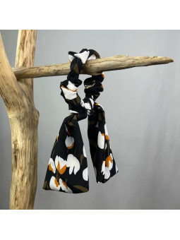 Foulard Chouchou Noir Pour Cheveux Aux Motifs Délicats Fleuris