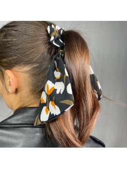 Foulard Cheveux Noir Aux Motifs Délicats Fleuris