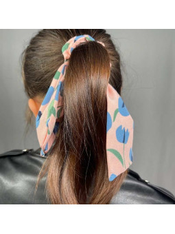 Foulard Rose Pour Cheveux Aux Motifs De Tulipes Bleu