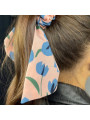 Foulard Rose Avec Chouchou Pour Cheveux Aux Motifs De Tulipes Bleu
