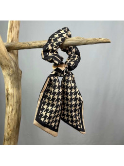 Foulard Cheveux Noir Et Beige Aux Petits Carrés