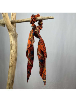 Foulard Et Chouchou Pour Cheveux Rouge Aux Motifs Doré Et Noir