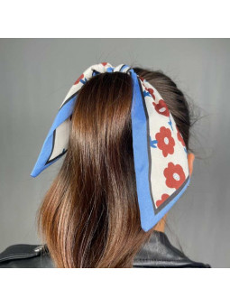 Foulard Pour Cheveux Bleu Aux Petites Fleurs Bordeaux