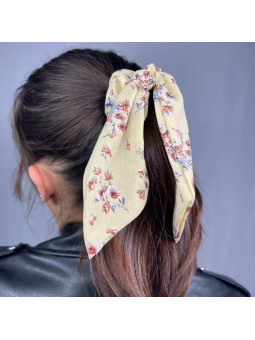 Foulard Avec Chouchou Pour Cheveux Beige Aux Petites Fleurs Délicates