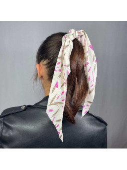 Foulard Avec Chouchou Pour Cheveux Blanc Aux Leger Motifs Fleuris