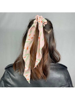 Foulard Chouchou Pour Cheveux Rose Aux Leger Motifs Fleuris