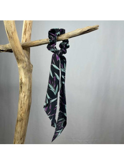 Foulard Cheveux Noir Aux Leger Motifs Fleuris