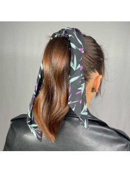Foulard Cheveux Noir Aux Leger Motifs Fleuris Premium