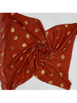 Écharpe Orange Camel Intense 180 cm Aux Imprimés Délicats De Feuilles Dorées