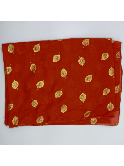 Écharpe Orange Aux Imprimés Délicats De Feuilles Dorées