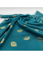 Écharpe Bleu Turquoise Profond 180 cm Aux Imprimés Délicats De Feuilles Dorées