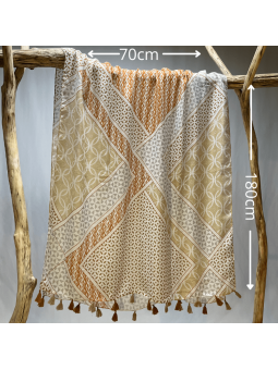 Écharpe Fleuris De 180 cm Aux Tons Café Crème Et Motifs Finement Imprimés